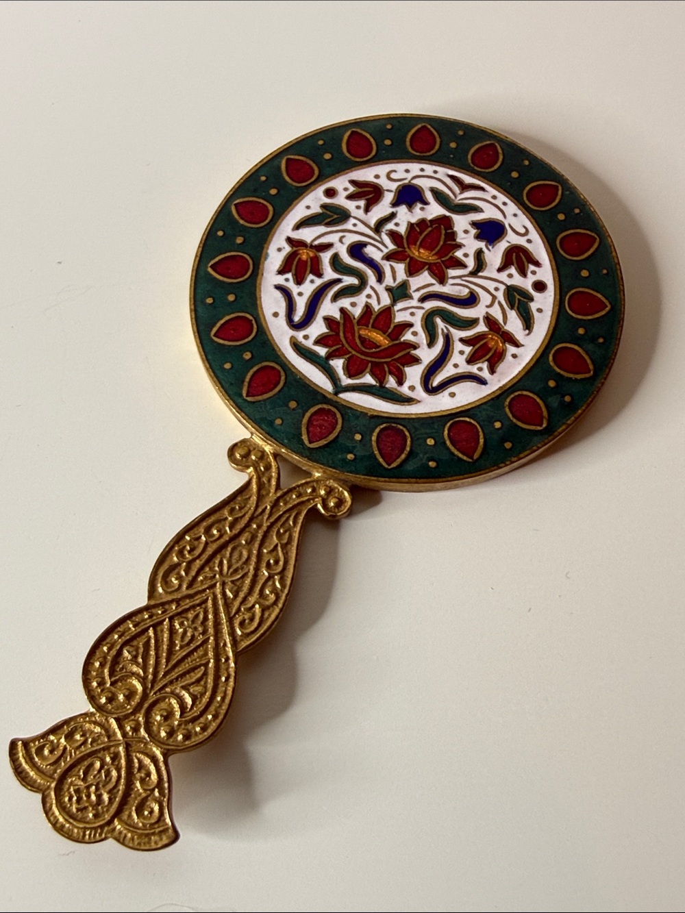 Gorgeous cloisonné  vintage Handheld Decorative Mirror with Floral Enamel ornate